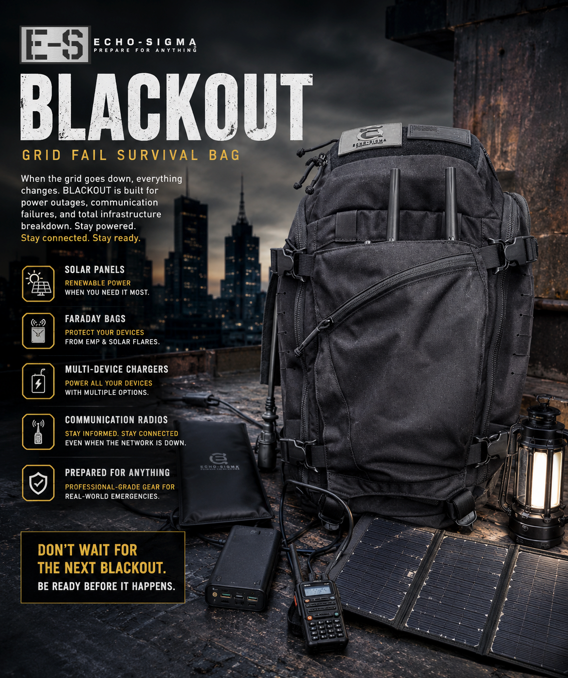 Blackout Grid Fail Survival Bag | Emergency Power & Urban Survival Kit