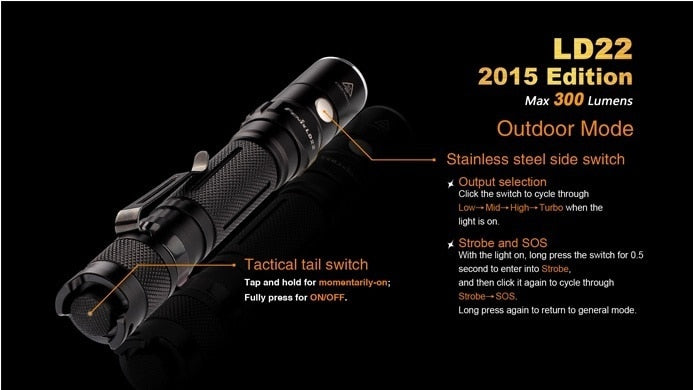 Fenix LD22 2015 Edition 300 Lumen Handheld Tactical Flashlight